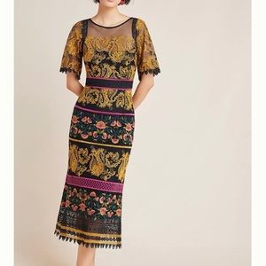 Anthropologie Jacquin Embroidered Midi Dress